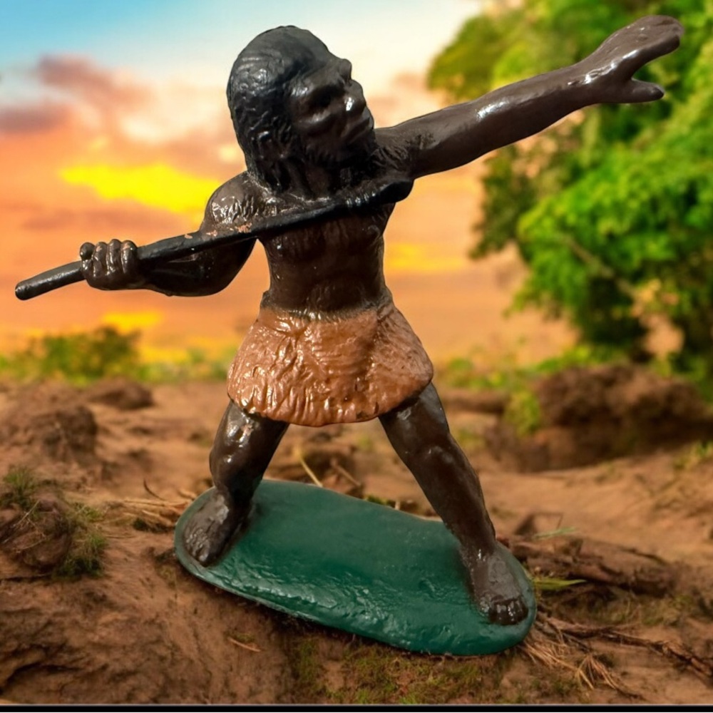 Caveman with Spear Toy, Realistic Painted Rubber Model  2 Inches F3142 B224
